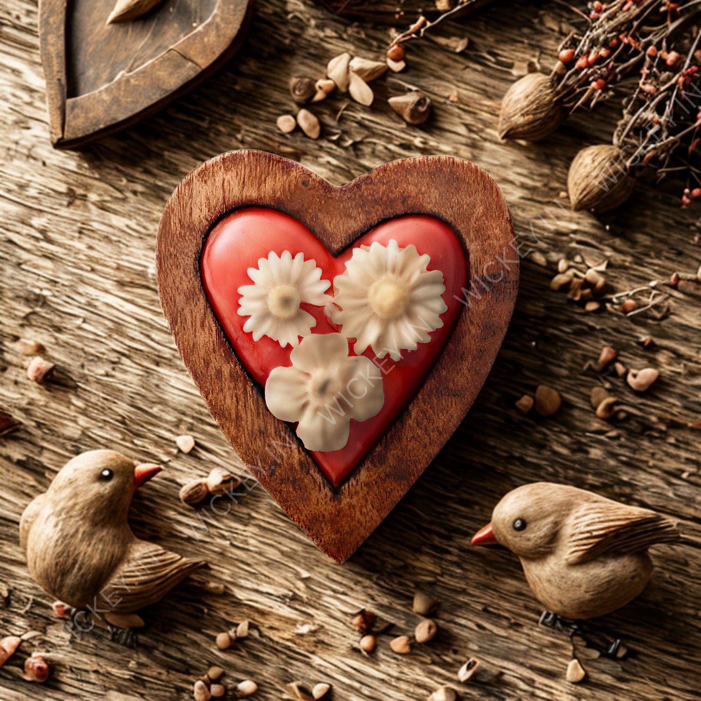 Wooden Mini Heart Candle | Dark Rose Fragrance