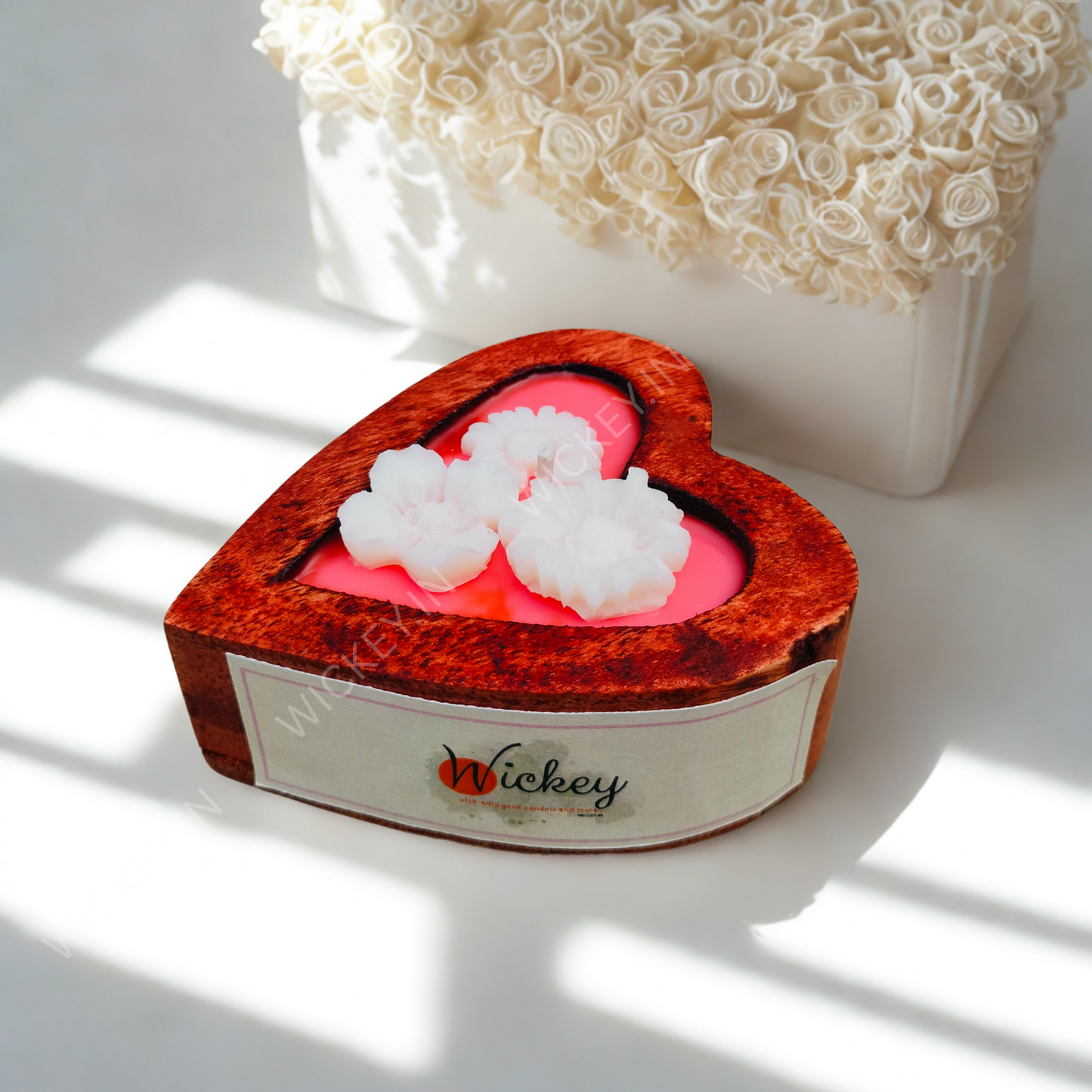 Wooden Mini Heart Candle | Dark Rose Fragrance